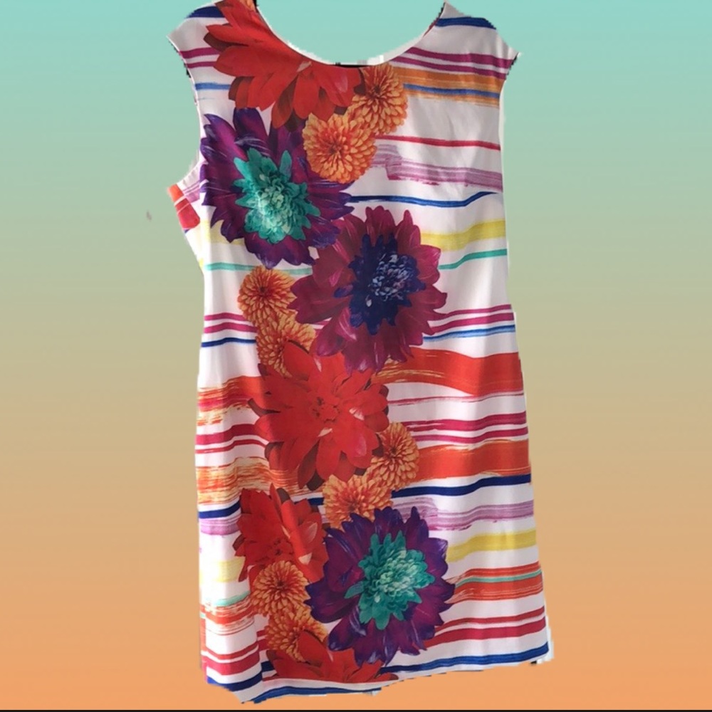 Donna Morgan Dress Multicolor Flowers and White